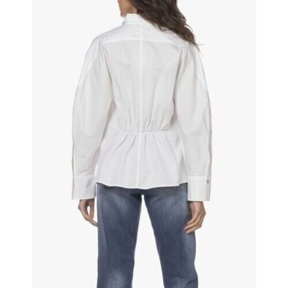 Vince Women Sz M White Sculpted Poplin Gathered Long Sleeve Button Up Shirt $275 - Picture 10 of 10